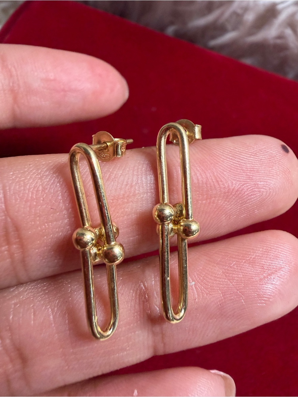 Gold Tone Double-Loop Ball Stud Earrings - Women Jewelry